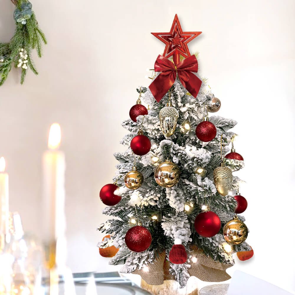 1718891203120074752.jpg 2ft Mini Christmas Tree With Light Artificial Small Tabletop Christmas Decoration With Flocked Snow, Exquisite Decor & Xmas Ornaments For Table Top For Home & Office